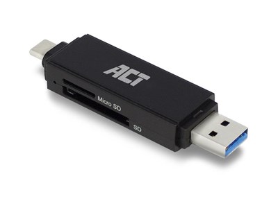 ACT geheugenkaartlezer USB-C &amp;amp; USB-A - Zwart